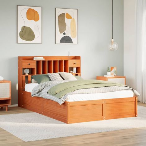 Cama sin colchón madera maciza de pino marrón cera 160x200 cm vidaXL (1/5)