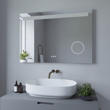 Badezimmer Wandspiegel mit Beleuchtung LED Badezimmerspiegel 100x70 cm mit Antibeschlagfunktion 3-fache Vergrößerung Kosmetikspiegel (1/5)