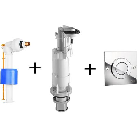 Batteria scarico wc completa Oli Deluxe per cassetta alta con tasto acciaio cromato (1/3)