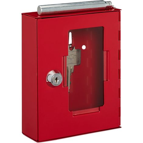 Boîte à clés d'urgence murale verrouillable design pratique 15 x 12 x 4 cm en métal rouge (1/5)