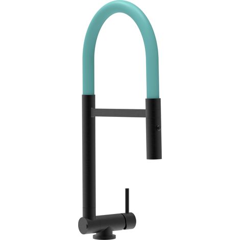 Rubinetto abbattibile a soli 4,5 cm, miscelatore cucina Nero Opaco per sottofinestra canna grigia movibile e doccia due getti staccabile (1/5)
