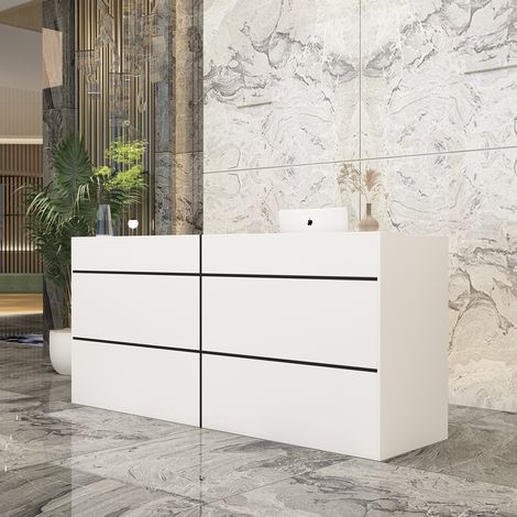 Empfangstheke mit großer Arbeitsfläche,Rezeptionstheke 0,6T x 2,1B x 1H m Weiß (1/5)