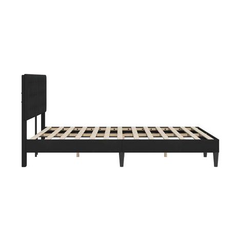 Cadre de lit en velours noir (avec tête de lit), 120 × 200 cm, velours doux et confortable, tête de lit confortable, meuble de chambre, design contemporain, montage facile (1/5)