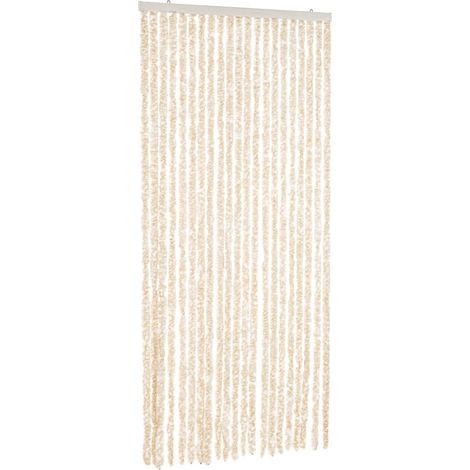 Rideau anti-mouches beige et blanc 90x220 cm chenille CFW65075 (1/5)