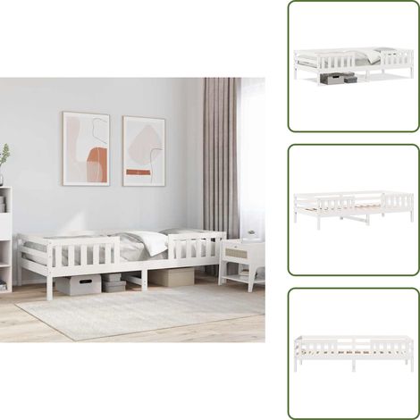 The Living Store Massivholzbett ohne Matratze Weiß 90x190 cm Kiefernholz - Massivholzbette - Kiefernbett - Weißes Bett - Modernes Bett - Singlebetten (1/5)