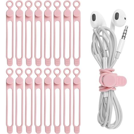 Packung mit 16 Silikon-Kabelbindern für Kopfhörer, Handy-Ladegerät, Computer, wiederverwendbare Kabelbinder für Zuhause und Büro (1/4)