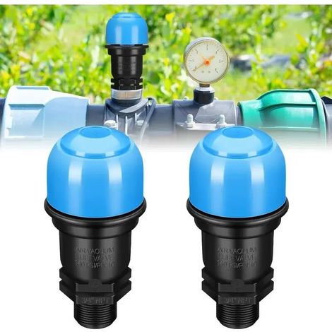 (1 pouce - bleu) Lot de 2 soupapes de purge d'air, filetage mâle 3/4 pouce, purgeur d'air, évent, économie d'eau pour systèmes d'irrigation goutte à goutte agricoles