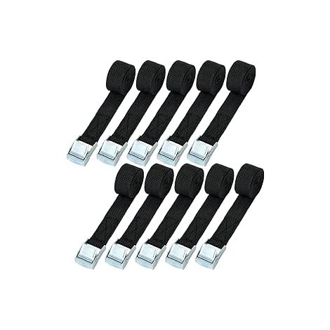 Lot de 12 Sangle d'Arrimage, 1M x 25mm Kit de Fixation avec Sangle de Serrage Boucle de Serrage, pour Moto, Voiture, Porte Vélo, Puissance de Traction: 250 kg/Pièce (Black) (1/5)