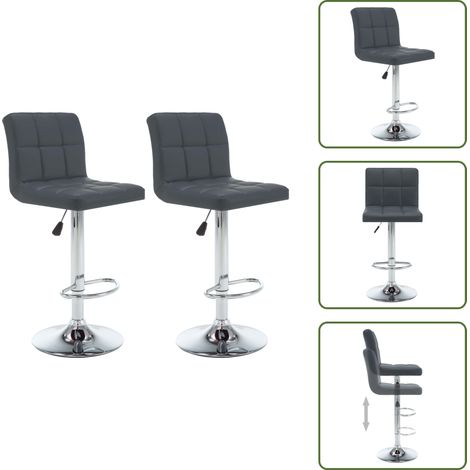 Tabourets de bar lot de 2 gris similicuir - Tabouret De Bar - Chaise Haute - Tabouret De Comptoir - Mobilier De Cuisine - Siège Ergonomique (1/5)