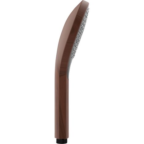 WENKO Pomme de douche Watersaving Wood, douchette à économie d'eau, aspect bois élégant en plastique, économie d'eau et confort total avec 3 types de jets, raccord universel ½", Ø 12 cm, marron/noir (1/5)