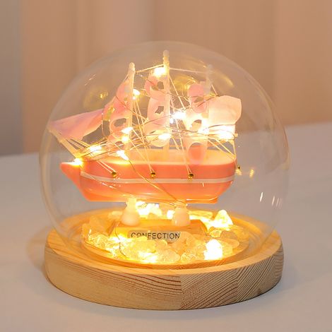 Veilleuse DIY Bateau Rose Verre Bois 12x14cm Kit Luminaire Décoration Intérieure Cadeau Original Ambiance Douce et Chaleureuse (1/5)