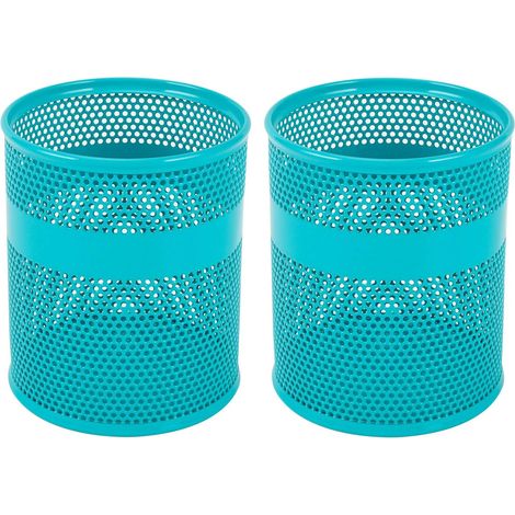 Lot de 2 Métal Pot à Crayon Porte Stylo Organisateur de Bureau Range Bureau Rangement Bureau,Turquoise (1/2)
