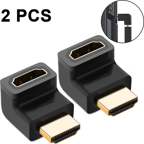Right-angle (90-degree) HDMI male to female adapter, 2-pack, 3D and 4K compatible