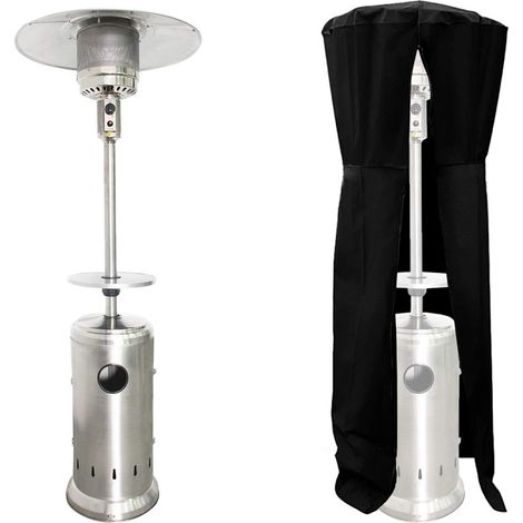Parasol Chauffant Oslo - Chauffage d'extérieur au gaz INOX + Housse de Protection et Table d'appoint (1/5)