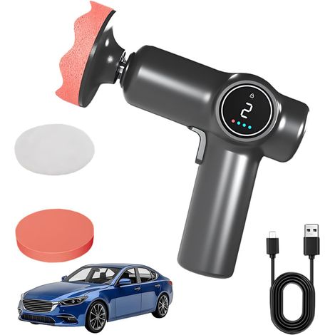 Ponceuse polisseuse voiture sans fil, 2 batteries 2000mAh, 3 disques polissants, 2 vitesses réglables (1/5)