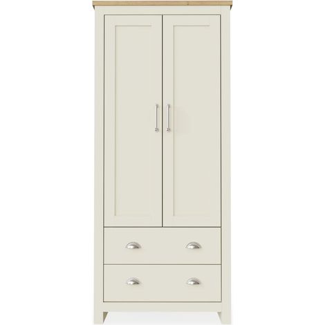 2 Door Wardrobe with 2 Drawers Bedroom Storage - Cream & Brown