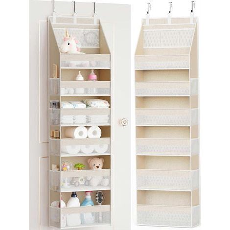 Criusia Tür-Organizer, Hängeaufbewahrung mit 6 Ablagen und 13 Netztaschen, Tragkraft 25 kg, ideal für Babyzimmer oder Badezimmer. (1/5)