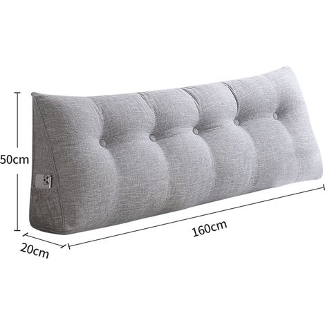 Almohada de lectura en cuña, cojín triangular en cuña, almohada de respaldo con soporte lumbar cervical, perfecta para ver la televisión y leer - Gris claro 160 cm (1/5)