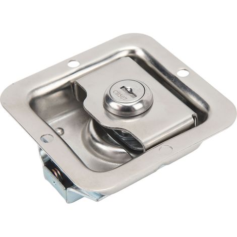 Poignée de coffre avec serrure et 2 clés, inox 304 poli miroir, montage encastré pour camping-car, camion, caravane. (1/5)