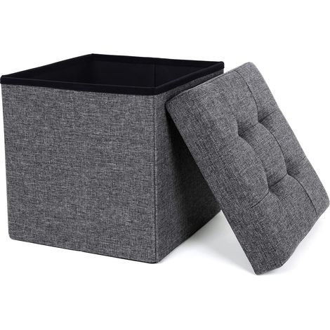 SONGMICS Pouf Cubo Poggiapiedi Sgabello Contenitore Pieghevole in Lino Imbottito, Lsf27Z, Grigio Scuro, 38 x 38 x 38 cm (1/5)