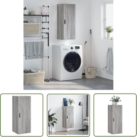 The Living Store Armoire murale sonoma gris 34,5x34x90 cm - Armoire Murale - Meuble De Rangement - Armoire Suspendu - Buffet - Commode (1/5)