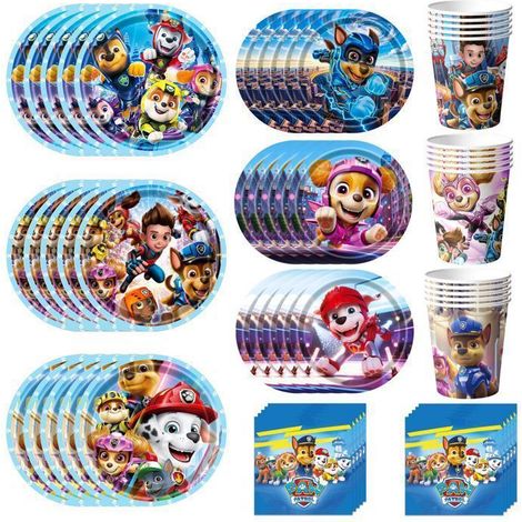 Set di stoviglie per compleanno - INBOXXARTY - 120 pezzi (30 invitati) - 6 personaggi - Multicolore