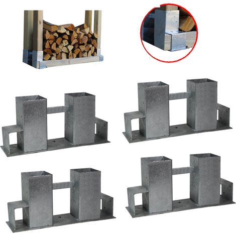 4er Set Holzstapelhilfe feuerverzinkter Stahl 34x10x15 cm Holzstapelhalter Brennholzregal (1/6)