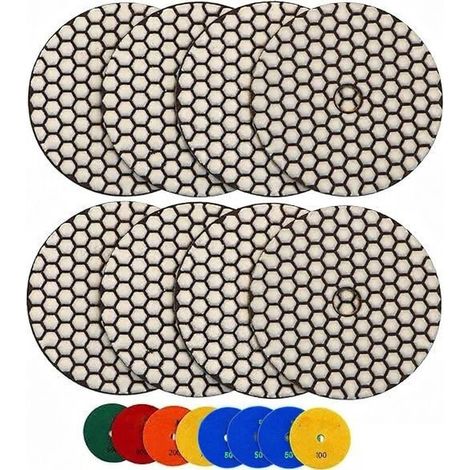 Disque de Polissage Diamant - 8PCS (50x3/100x2/200/400/800) 125MM Disque Polissage pour Granit, Pierre, Marbre, Sol, Meuleuse Kit de Polissage pour Perceuse, Meuleuse, Polisseuse (1/5)