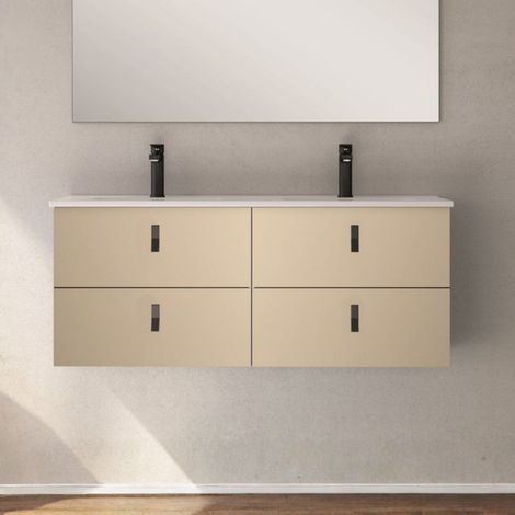 Mobile bagno sospeso doppio lavabo colore cappuccino 4 cassetti 120x45x48H Invicta