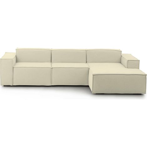 Talamo Italia Divano fisso Giovanna, Divano componibile a 3 posti con penisola destra, 100% Made in Italy, Sofà moderno in tessuto, Cm 300x170h70, Beige, con imballo rinforzato (1/5)
