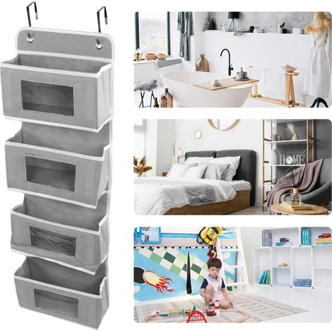 Hängender Kleiderschrank-Organizer mit hoher Tragkraft – Mehrlagig mit 4 Fächern und 2 Haken – Grau – Vliesstoff (1/5)