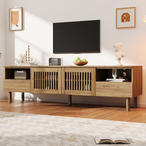 Mueble TV 180x40x51 cm MDF patas de madera natural 2 cajones - CHICFURN (1/5)