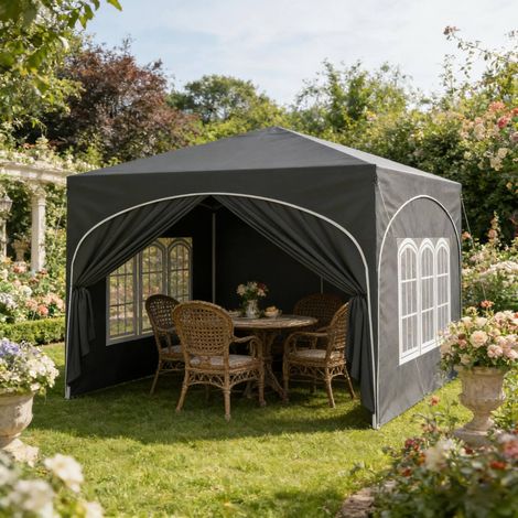 Pérgola carpa plegable 3 x 3 m, 4 paredes desmontables, altura regulable, gris DESVIAE (1/4)