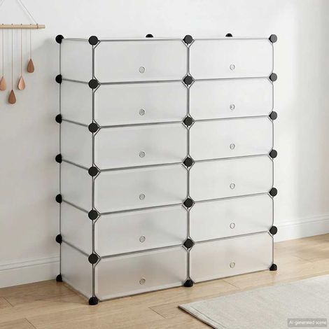 244921 vidaXL Interlocking Shoe Organiser with 12 Compartments White (1/5)