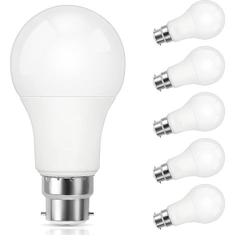 Ampoule LED B22, 9W lampe baïonnette équivalent 60W halogène, Blanc froid 5000K, 800LM, CRI 90, Non-dimmable, Ampoule LED standard baïonnette B22 pour l’éclairage domestique, 6 Pièces (1/5)