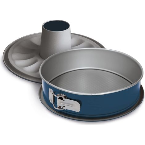 Guardini, Tortiera apribile 2 fondi Ø 26 cm, Fondo salvagoccia, Acciaio prodotto con ridotte emissioni di CO2 con nuovo rivestimento PFAS free, Grigio/Blu, Made in Italy, Linea XBake (1/4)