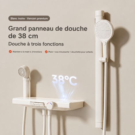 Colonne de douche murale blanc crème avec affichage digital 3 fonctions et douchette enfant réf 3774 5 kg – Livraison gratuite