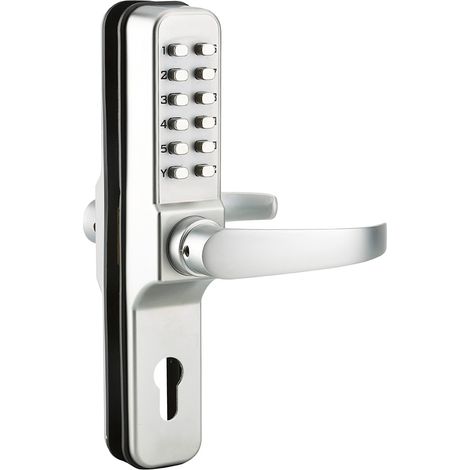Serratura a combinazione con coppia di maniglie a leva per serratura da infilare per porta d'ingresso, 8 cifre, cromo - THIRARD (1/3)