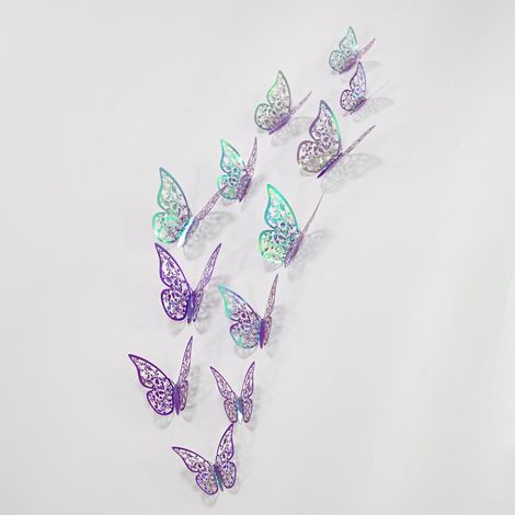 (Violet Arc en Ciel)24PCS Ornements De Papillons 3D Decoration Decoratifs Autocollants Amovibles Vifs avec 3 Tailles Différentes (1/5)