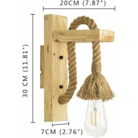 Applique Murale - Bois Naturel - Corde De Chanvre - E27 - Pour Chambre Couloir Bureau Escalier Hotel - 1 Pièce (1/5)