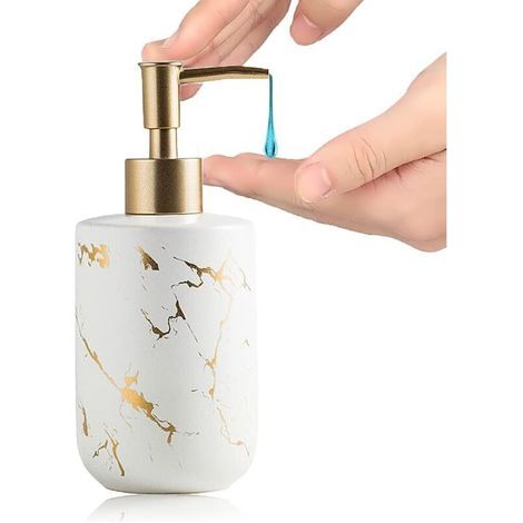 Distributeur de savon 300 ml Texture marbre Céramique Pompe de savon pour les mains Distributeur de gel douche Accessoires de salle de bain (Blanc)-Fei Yu (1/5)