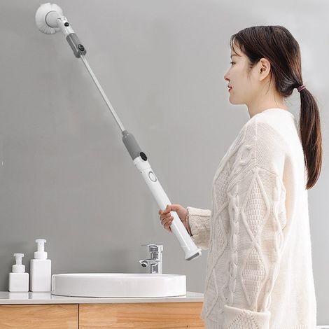 Kabellose elektrische Reinigungsbürste mit langem Griff, Fliesenbürste, elektrische Reinigungsbürste, Badbürste, grau, entspricht europäischen Normen (1/5)