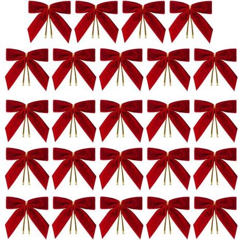 Samt-Weihnachtsschleifen zum Verpacken von Christbaumkränzen, Bastelarbeiten, Krawattenschleifen für Hochzeiten, Süßigkeiten, Heimdekoration, 2,5 cm lang, 8,9 x 8,9 cm (1/5)