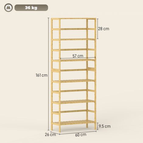Bibliothèque en bambou à 6 niveaux avec étagères réglables, 60 x 26 x 161 cm, bois naturel (1/5)
