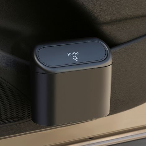 Für 2 Stück mit Deckel, kleiner Auto-Mülleimer, Auto-Mülleimer mit 100 Beuteln, Mini-Auto-Mülleimer, tragbare hängende Aufbewahrungsbox für Auto, Zuhause, Büro (schwarz)