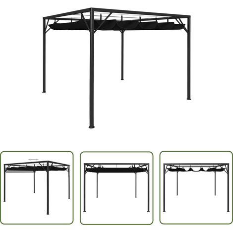 The Living Store Gartenpavillon mit ausziehbarem Dach 3×3 m Anthrazit - Pavillon - Gartenzelt - Outdoor Möbel - Sonnenschutz - Wetterfest (1/5)