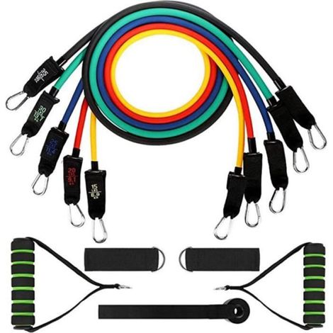 11pcs Bandes de Résistance Bandes Elastiques Musculation avec Poignées, Ancre de Porte & Sangle de Cheville, Guide d'exercice, Sac (1/3)