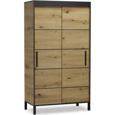 Petite armoire coulissante ADEL 120cm – Avec lattes décoratives et rangement optimisé-Naturel (1/5)
