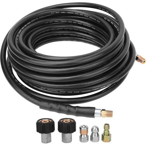 Nettoyeur haute pression kit de nettoyage canalisations 1/4in NPT 5800PSI tuyau en caoutchouc 15 mètres accessoires (1/5)