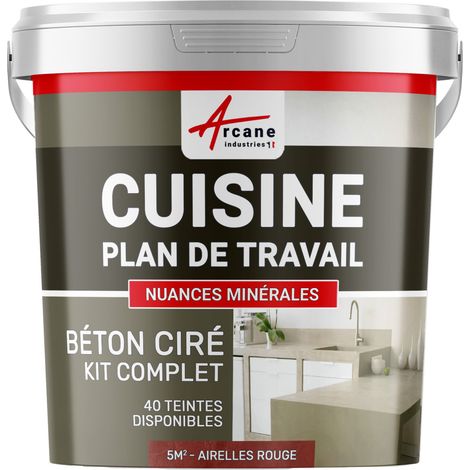 Béton ciré cuisine, plan de travail, crédence, évier sol et mur revêtement mural décoratif kit complet - 5 m² (en 2 couches) Airelles Rouge - ARCANE INDUSTRIES